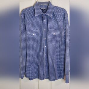 Panhandle L 16 1/2 36 Plaid Blue White Pocket Lngslv Buttons Up Men's Shirt